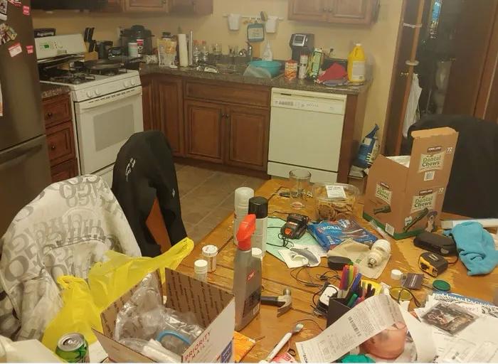 Before and after cleaning of an office space.